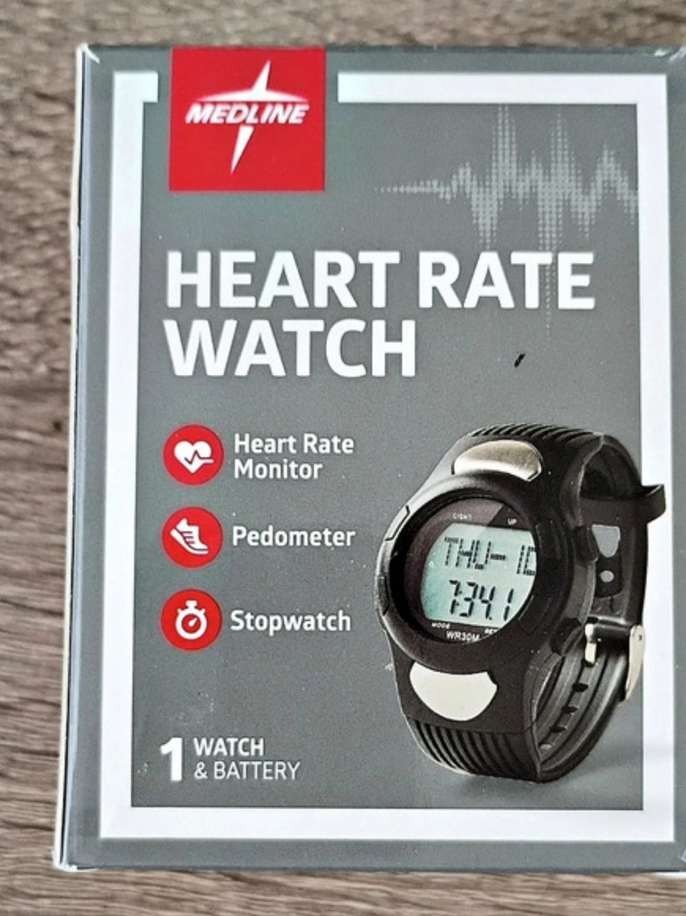 Medline Digital Heart Rate and Pedometer Watch Black